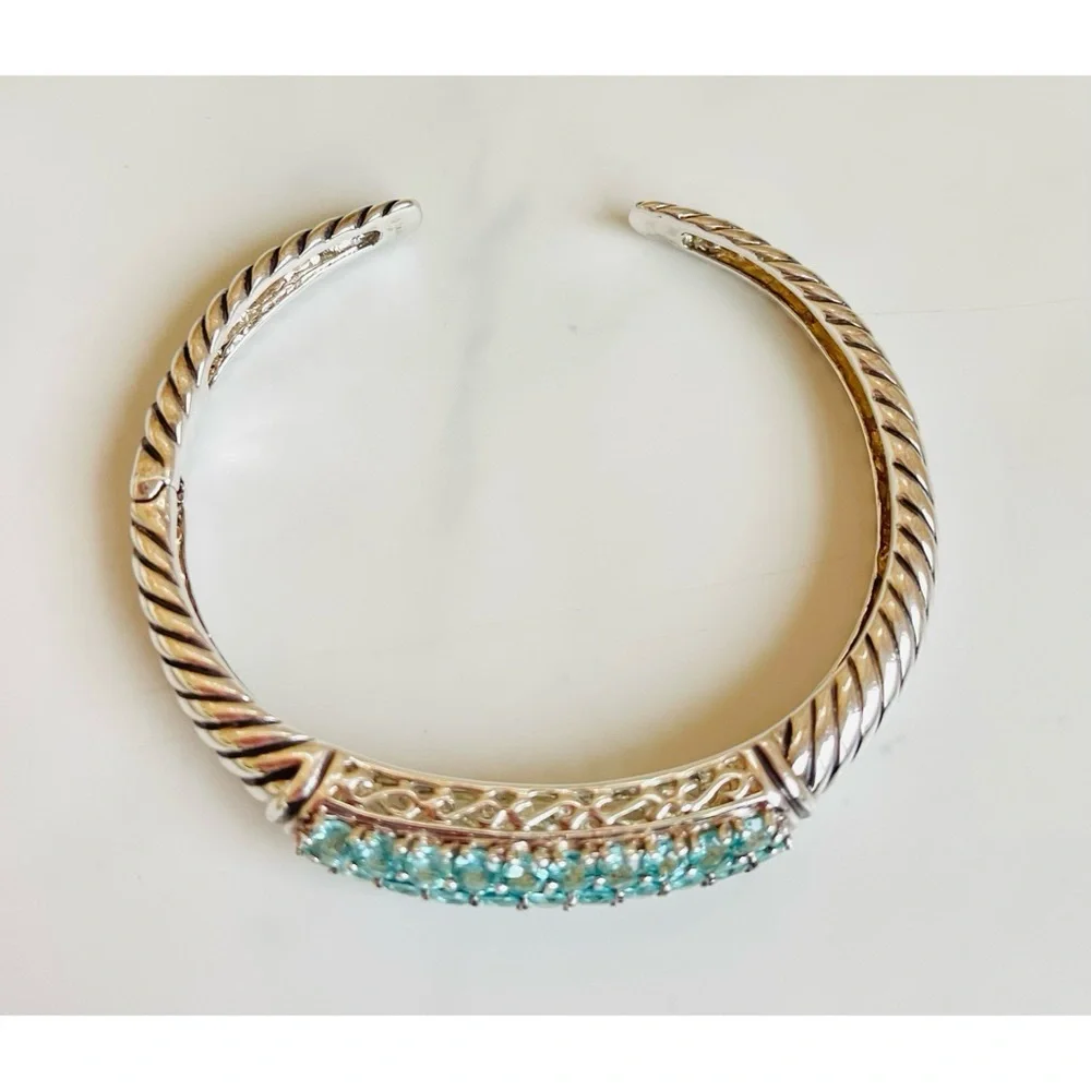 Blue CZ Cubic Zirconia and Silver Cuff Bracelet - Picture 2 of 6